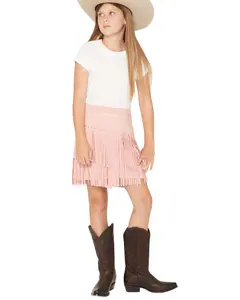 Shyanne Girls' ' Faux Suede Studded Fringe Mini Skirt - Shy-T5b576-Pink