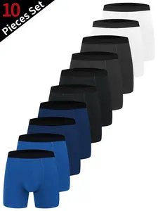 Men's 10PCS/Pack Solid Mesh Breathable Boxer Briefs, Long Leg No Ride Up Moisture Wicking Quick Dry Cooling Sports Underwear, Anti Chafe Stretch Athletic Performance Underwear for Men, Running Cycling Workout, Big Tall Loose Fit Assorted Colors