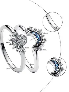 Sun & Moon Design Couple Ring, Fashion Jewelry for Party, Daily Clothing Decor, Trendy All-match & Exquisite Jewelry for Birthday Gift, Solar Sun Rings