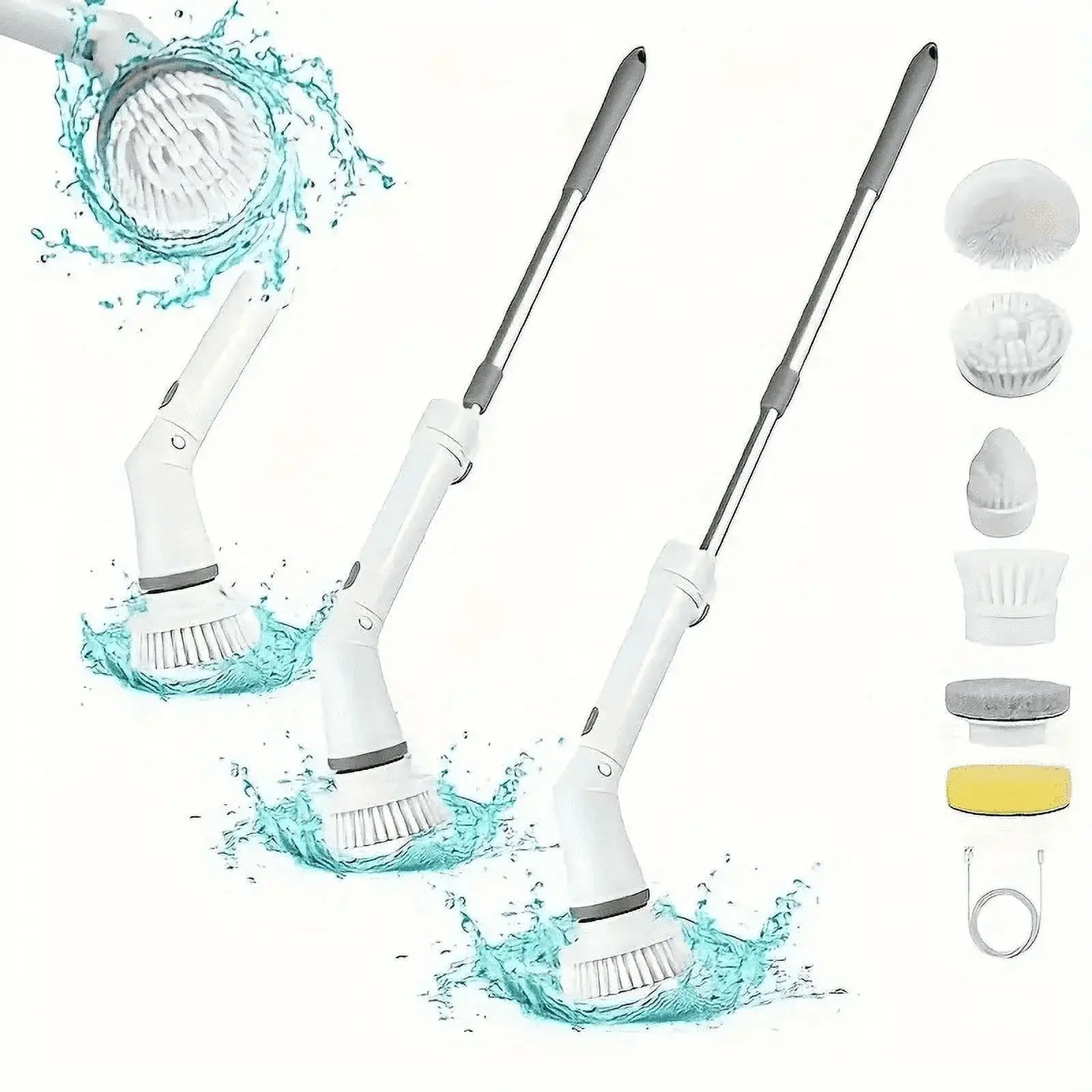 Electric Spin Scrubber, Power Shower Scrubber with Replaceable Brush Heads and Adjustable Extension Handle, Multifunctional Scrubber, 360 Cordless Cleaning Brush for Bathroom, Tub, Tile, Floor Qzgyoool