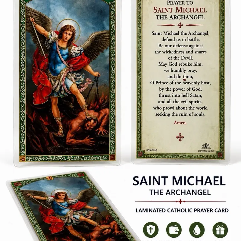 Saint Michael the Archangel Laminated Catholic Prayer Card- Size: 4.5" x 2.5"