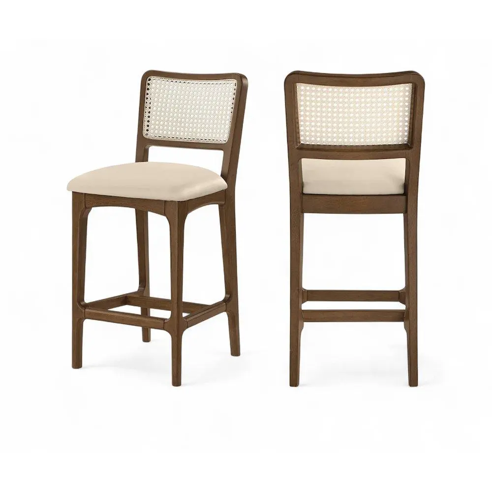 Atrium Beige Vegan Leather Upholstered Counter Stool, Set of 2