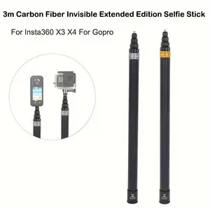 3 Meter Carbon Fiber Selfie Stick, Invisible Extended Version, Compatible with Insta360 X3 X4 Gopro 11/10 Tripod Monopod Microphone Accessories, Camera Mount, Camera Stand