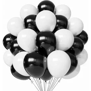 Black and White Latex Balloons, 50pcs 12 Inches White and Black Thickened Balloons with 1 Ribbon for Graduation, Wedding, Birthday Party Decorations