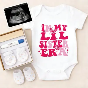 Soft Baby Bodysuit In My Lil Sister Era Print 100% Pure Cotton Non-Irritating Snap Closure Breathable Perfect For Gifting & Everyday