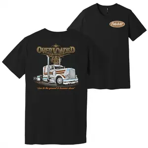 Overloaded Trucker Graphic Tee – Peterbilt 389 Lowrider Shirt, Hammer Down, Big Rig , Bold Truck Stop T-Shirt, Menswear Casual Crewneck graphic t-shirts Car letter print crew neck T-shirt, street style casual short-sleeved T-shirt