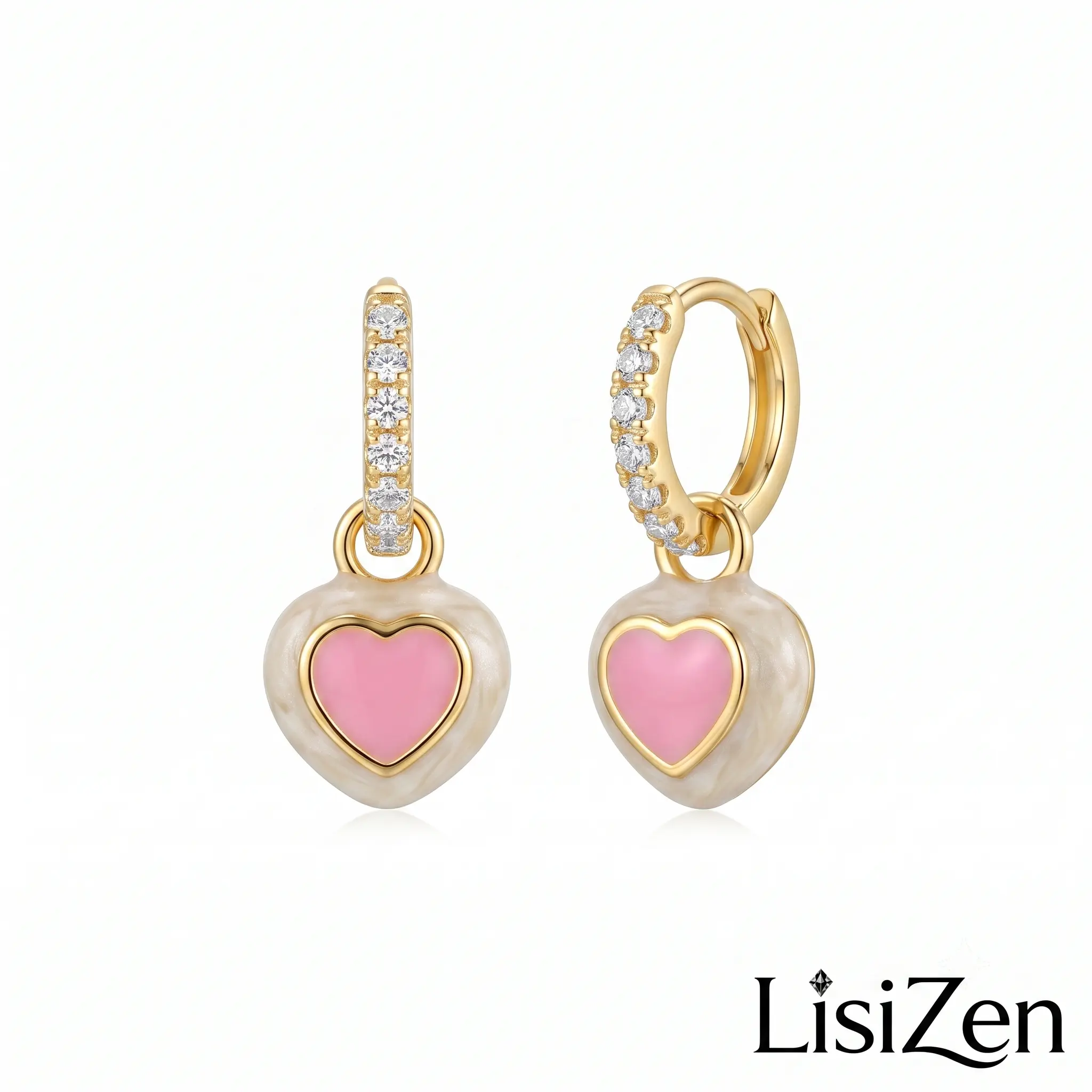 LisiZen Gold Plated Pink Peach Huggie Hoop Earrings with S925 Silver Posts, Fruit Dangle Drop Earrings DZEH6212