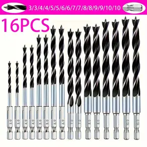 16pcs Woodworking Drill Bits Set, Spiral Drill Bit, Hex Shank 3-10mm, Precision Drilling Tools for Wood Plastic Cardboard Bamboo, Ca Prop 65 Compliant