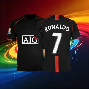07 08 Long Sleeve Shirt CR7 7# Ronaldo Away Retro Soccer Jersey Black Fans Version