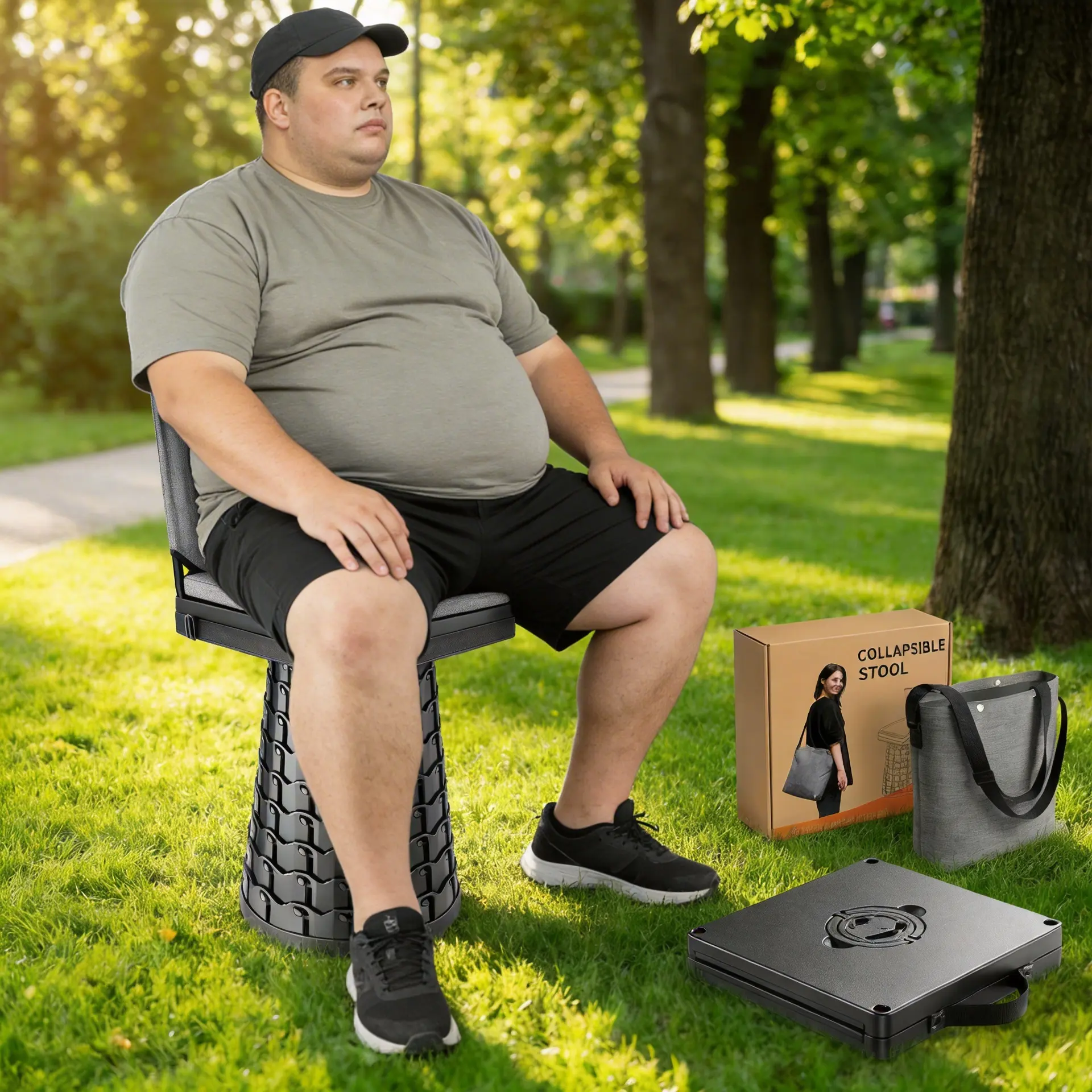 2026 Upgraded Collapsible Telescoping Stool - Camping Furniture, Height-Adjustable Portable Outdoor Chair with Backrest & Cushion, Heavy-Duty Compact Multi-Functional Lightweight Outdoor Sports Stool with Carry Bag, Father's Day Gift for Dad, Outdoor Spor