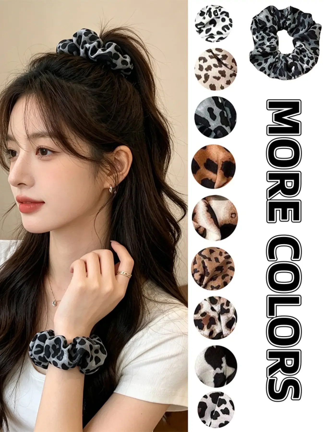 9 Piece Multicolor Leopard Print Hair Ties Scrunchie, Scrunchies, Back Bun Half-Up Hair Styling Accessories, Suitable for Daily Use, Parties, Travel