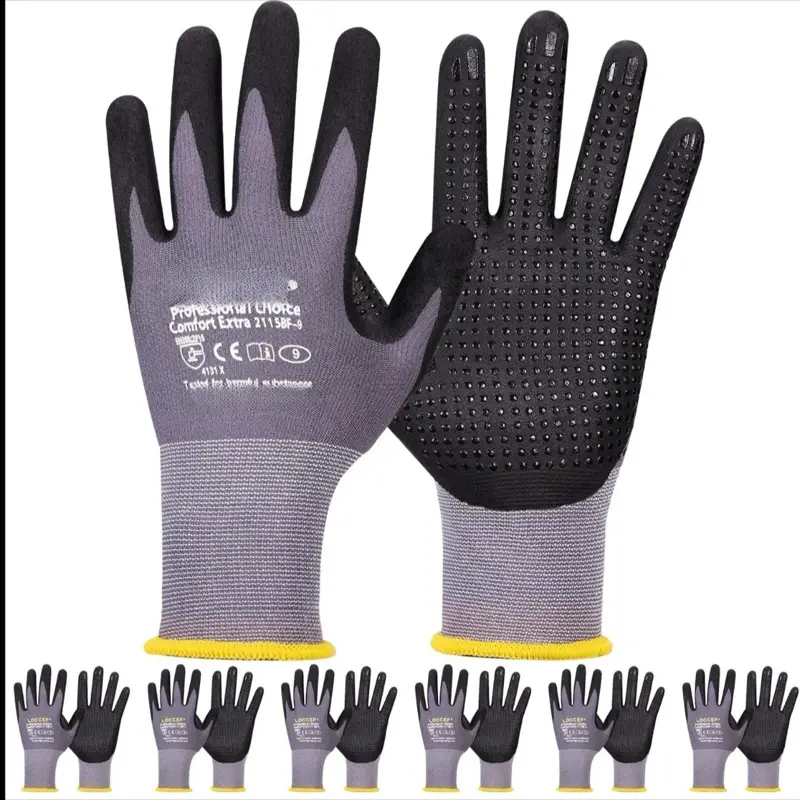 Extra-Comfort Dot Grip Work Gloves, 12 Pairs for Enhanced Control (Grip-Equipped Gloves for Home Improvement & Work Safety), Work Gloves With Grip