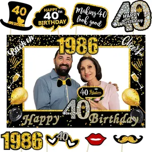 40th Birthday Photo Booth Props with 1986 Photo Frame, Glitter, 40 Fabulous Birthday Party Decorations, 40 Years Old Birthday Photo Props
