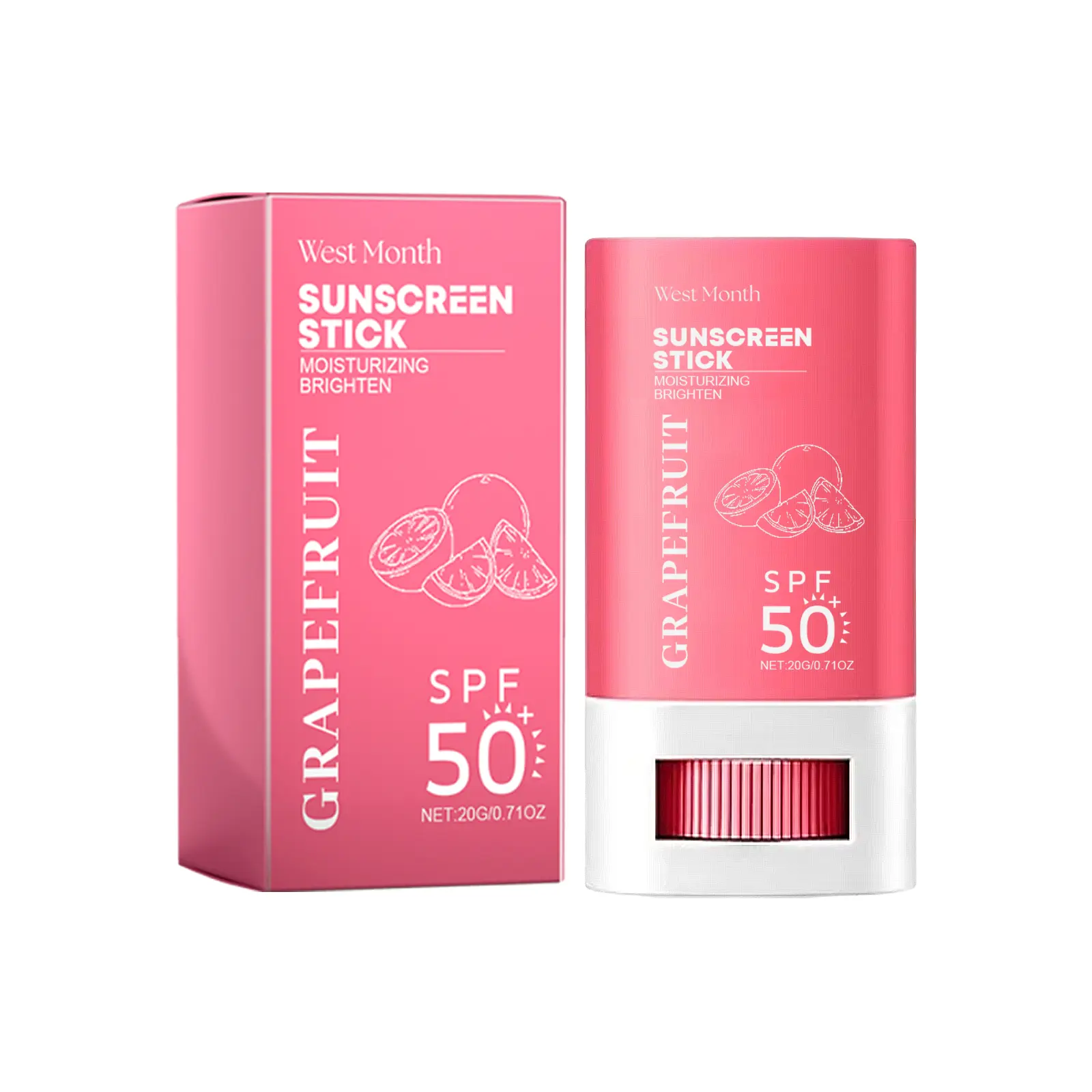 West&Month GRAPEFRUIT ZING! Solid SPF Stick SPF50++ Moisturizing Brightening Matte Sunscreen for All Skin Types 20g