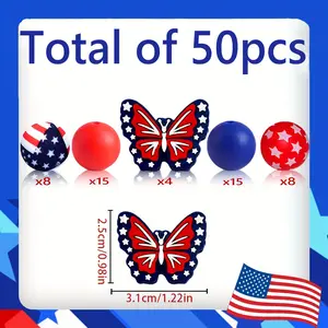 15mm Silicone Bead Set (50 Pieces) - Circular, Butterfly Styles, US Independence Day US Pride Nation Pride - DIY Bracelet, Necklace Jewelry Making Supplies (Toys & Hobbies Beading Kit)