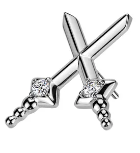Dagger Dual Clear CZ Threadless Titanium Top
