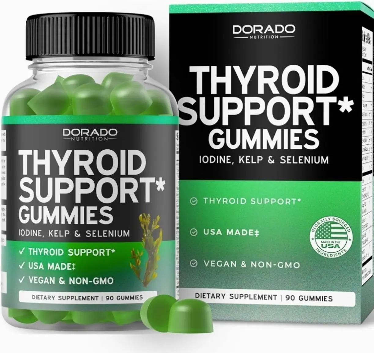 Thyroid Support For Women & Men (90 Gummies) Ashwaganda, Iodine, Bladderwrack, Kelp, & Schisandra - Support Supplement - Delicious Apple Flavor - Non-GMO, Vegan & Gluten-Free (90 Count)