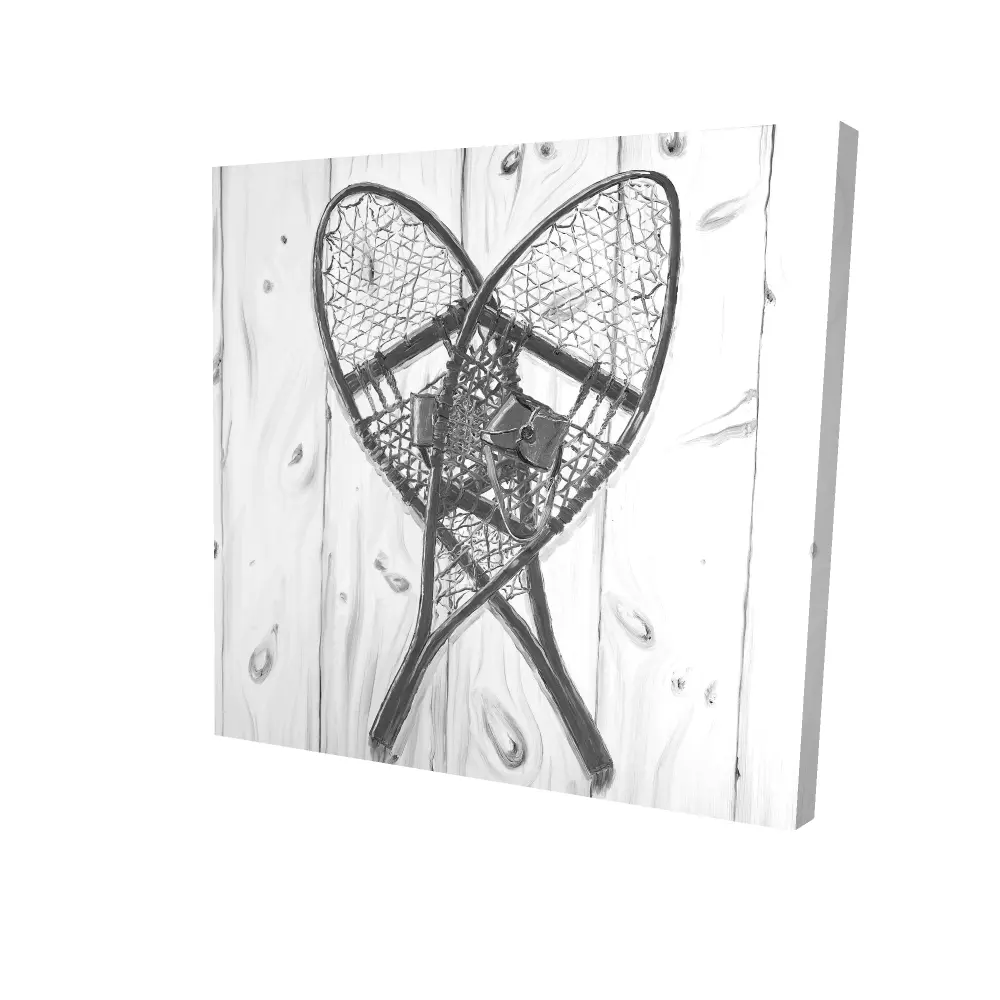 212 MAIN Vintage Monochrome Wood Snowshoes Wall Print Photo - 24x24 in., Vintage Wall Art, Minimalist Nostalgic Photos, Adventure-Themed Decor, High-Detail Lightweight Natural Printing, Rustic Home Decor (2080-2424-SP38-1)