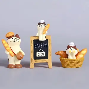 Miniature Cat Bakers Trinkets Set of 3, Cute Kitty Figurines for Bakery, Funny Gifts for Cat Lovers or Baker, Car Dashboard Home Office Desk Decor Gifts for Mom