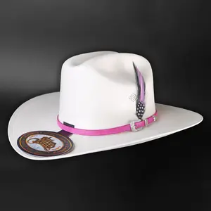Stone 50x Edicion Rosa - Sombrero Estilo Sinaloa Toquilla Rose Style Hat with Feather Accents Pink Hat Band