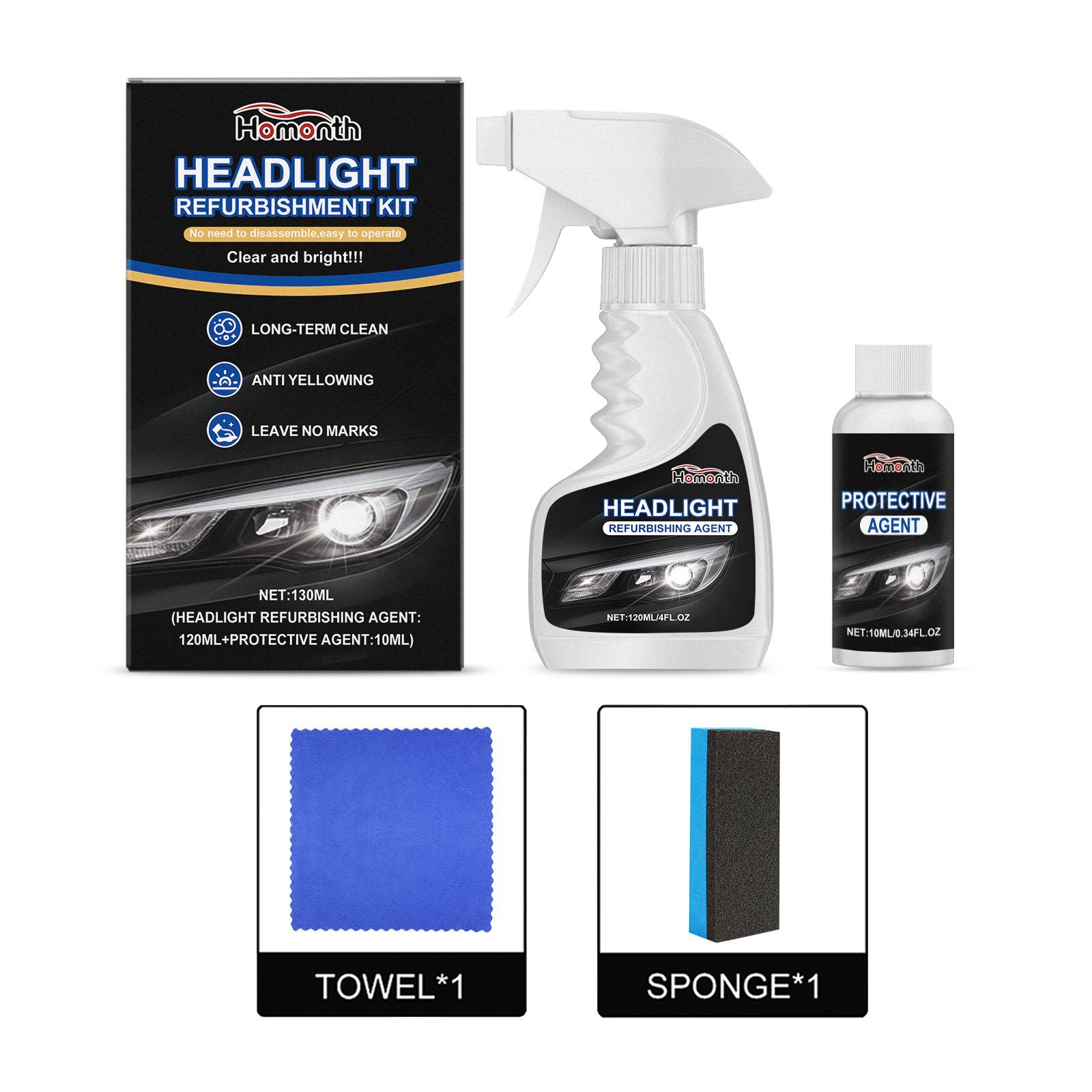 Headlight Cleaner Spray & Restoration Kit – Instantly Restores Cloudy & Yellowed Headlights – Fast Oxidation Removal with UV Protection – No Rubbing Needed – Fits All Cars