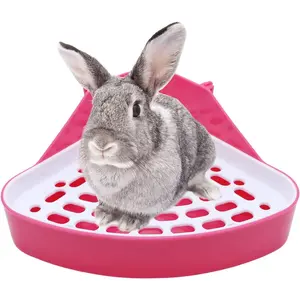 Rabbit Litter Box Toilet Bunny Corner Litter Pan Pet Toilet Potty for Guinea Pigs Hamster Chinchilla Ferret Rabbit Small Animal (Pink)