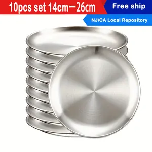 10pcs 304 Stainless Steel Dinner Plates Durable Non Toxic BPA Free Dishwasher Safe for Home and Outdoor Use Cutlery