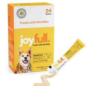 Joyfull Prebiotic Chicken Squeeze Treats for Dogs - 24 Packets with Benefits - 12 oz Total Net Weight