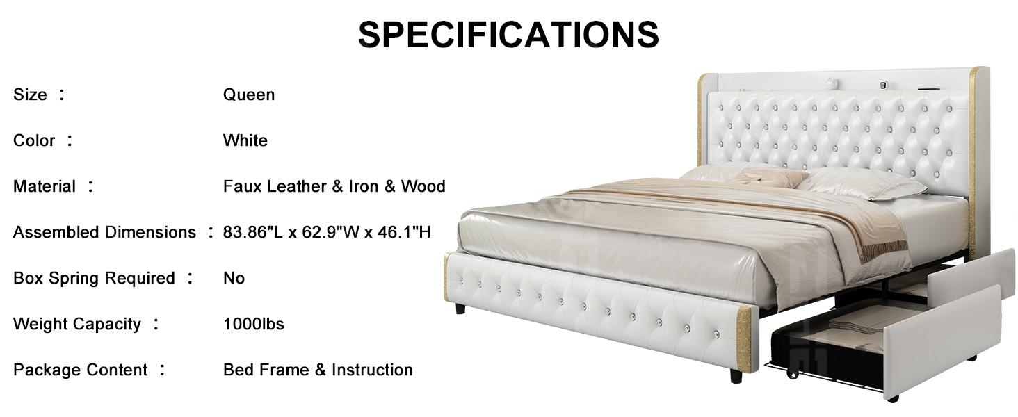 GEGOFORU Queen LED Bed Frame with Galaxy Projector & Bluetooth Speaker, Upholstered Platform Bed with 46” Tall Headboard, USB Charging Station, Storage Drawers & Wood Slat Support,Silent & Noise,Velvet