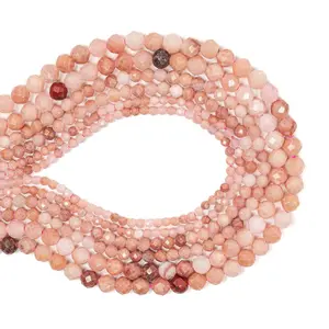 Natural Pink Aventurine 2/3/4MM Faceted Beads 15inch Semi-Precious Stone for DIY Jewelry Making Bracelet Necklace Handmade 39CM Length