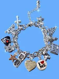 Vintage Heart Charm Bracelet, Leopard Print Star Bracelet, Angel Cross Bracelet, Retro Bear Phone Strap, Letter Xoxo Charm Bracelet, Alloy Chain Bracelet
