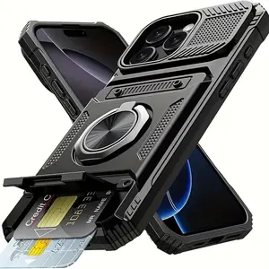 for iPhone 16 Pro Max 15 Pro Max 14 Pro Max 13 12 11 Case Wallet with Card Holder [Store 2 Cards] + Stand Heavy Duty Shockproof Protective Wallet Phone Case Cover for iPhone 16 Pro 16e for Men Women Accessories