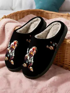 Gothic Goth Dark Animal Chicken Print Cotton Slippers Fashion Fuzzy Flurry 2025 2026 Home Indoor Outdoor Slipper, Casual Textile Upper, Rubber Sole, Fall & Winter