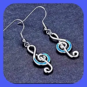 New Absolutely Beautiful Shimmer Blue Opal Music Note Treble Clef Earrings  Perfect Gift