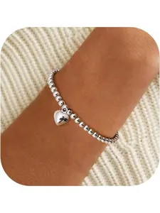 Silver Bead Bracelet for Women Infinity Heart Charm Adjustable Friendship Bracelets Jewellery Gifts