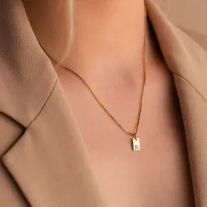 Elegant Fashionable Jewelry Gift - Women's Rectangular Tag Pendant Necklace with Alphabet Engraving