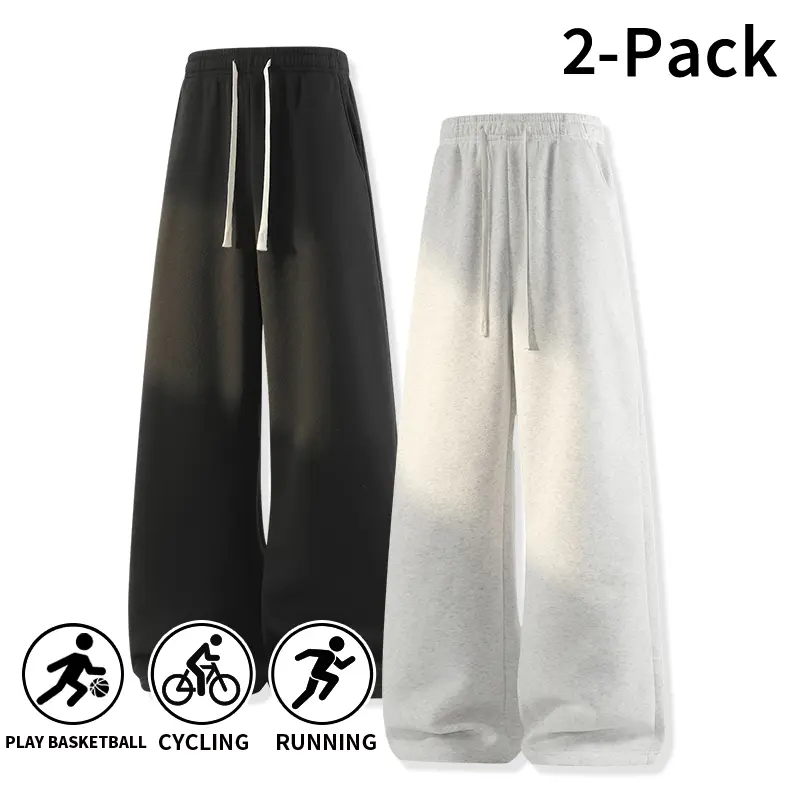 Men’s all-season wide-leg athletic sweatpants, available in a 2-pack or single pack, soft knit drawstring fitness pants, loose straight-leg casual trousers, ideal for running, cycling, and basketball