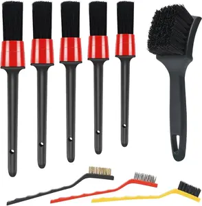 9-Piece Detailing Brush Set - Professional Automotive Cleaning Brushes Kit with Steel Wire & Soft Bristles - Perfect for Car Engine, Tires, Interior, Exterior, Wheels, Carpet, Truck, SUV, RV & Motorcycle Care