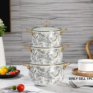 Floral Pattern Stockpot with Lid & Handle, 1 Count Multifunctional Thickened Double Ear Stockpot, Kitchen Durable Cookware for Home Dining, Holiday Party Pot