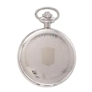 212 MAIN Vintage Charles-Hubert-Paris Women's Stainless Steel Quartz Hunter Case Pocket Watch, 47mm Round Face, Roman Numerals, Date Display