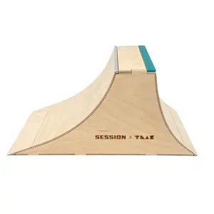 The Wall XL - Double Quarter Pipe with a Wall Ride + Custom Matte Acrylic Brick and Stainless Steel Bar Coping