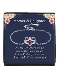 Heart Crown Queen · Ruby Bracelet Unique premium heart bracelet with delicate zircon infinity symbol, elegant and versatile.Comes with a card for Mom or daughter.Perfect mysterious gift for your daughter and ideal for Mother’s Day.