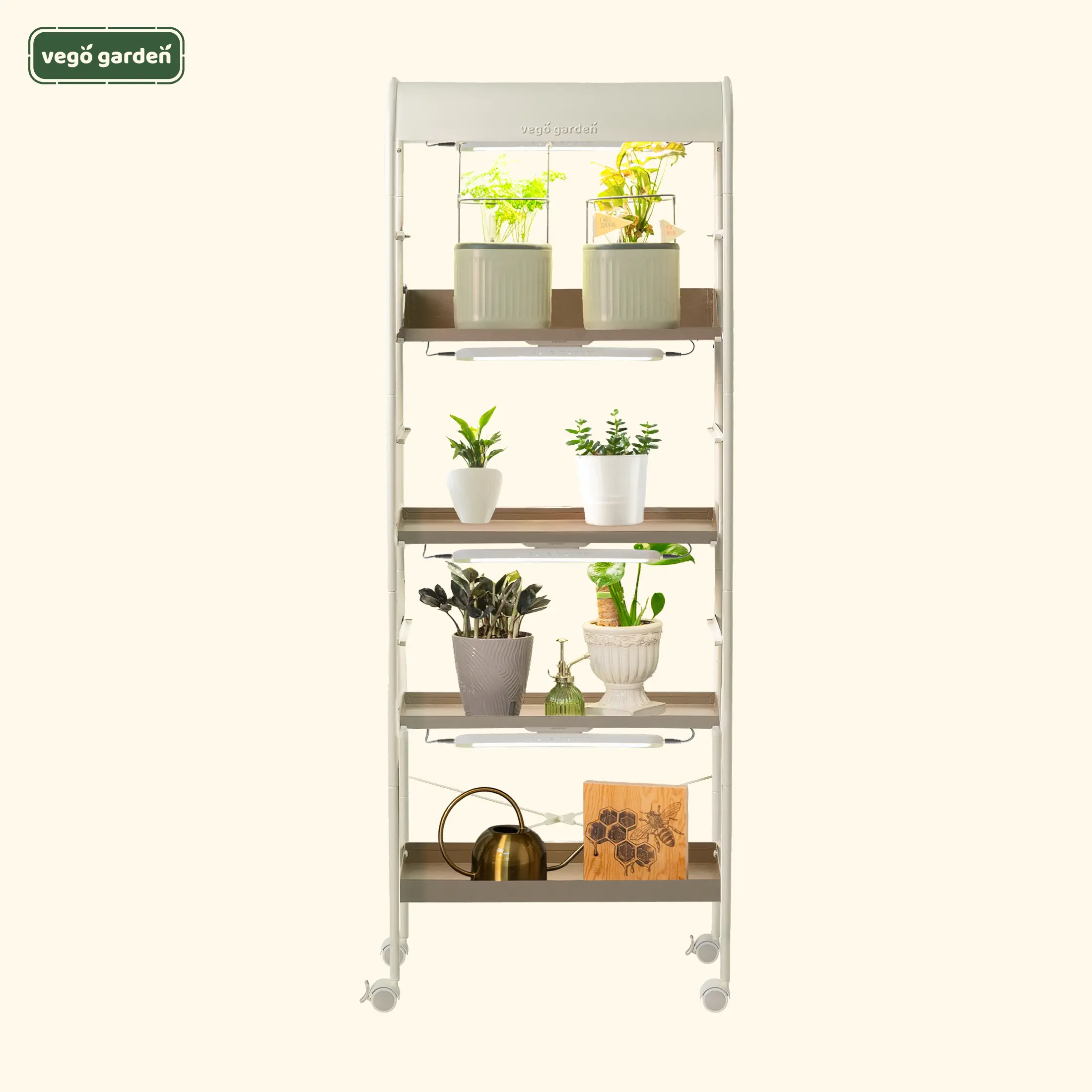 Vego garden Plant Stand Indoor with Grow Light, 4 Tier Rolling Metal Corner Plant Display Shelf with Full Spectrum LED Grow Light, Plant Rack for Seed Starting, Leafy, Herbs, Fruits & Microgreens