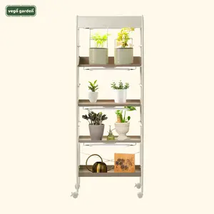 Vego garden Plant Stand Indoor with Grow Light, 4 Tier Rolling Metal Corner Plant Display Shelf with Full Spectrum LED Grow Light, Plant Rack for Seed Starting, Leafy, Herbs, Fruits & Microgreens