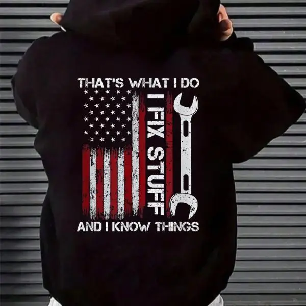 Women's Longsleeve T-Shirt, Casual 100% Cotton with 'I Fix Stuff' Mechanic American Flag Graphic, Longsleeves, Basic, Fabric, Round Neck, Traditional, Tee, Top, Crew Neck, True-To-Size, Retro Look, Us Cotton, Mechanic Graphic