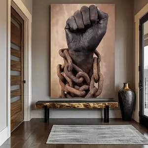 2D Empowering African Fist Canvas Art - Frameless Poster   Inspirational Wall Decor with Broken Chain Design, Sturdy Wooden Frame, Easy to Hang for Valentine'S Day Easter