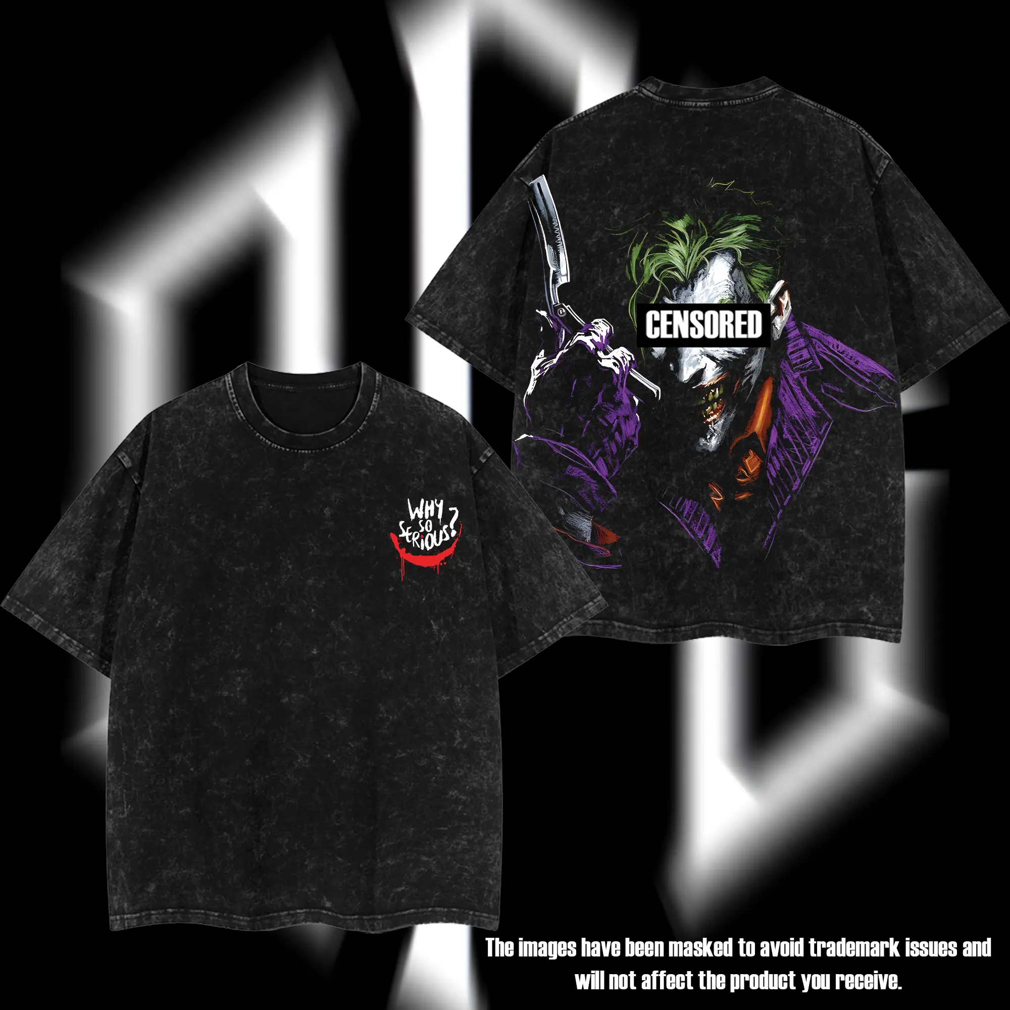 Superstyle "Why so serious?" The Clown Prince of Crime Jokerrr Hero verse Edition Double Printed Oversize Lightweight Acid Washed Tee TV Series Graphic Design Top Cotton Streetwear Comic Superheroes T-Shirt Clothes Menswear Womenswear