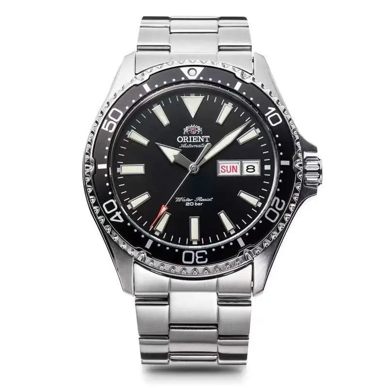 HogarSimple  Men's Automatic Diver Watch, Classic Black Dial, Black Rotating Bezel, 200m Water Resistant, Day Date Display, Luminous Stainless Steel Sports Mechanical Wristwatch Reloj Automático de Buceo para Hombre