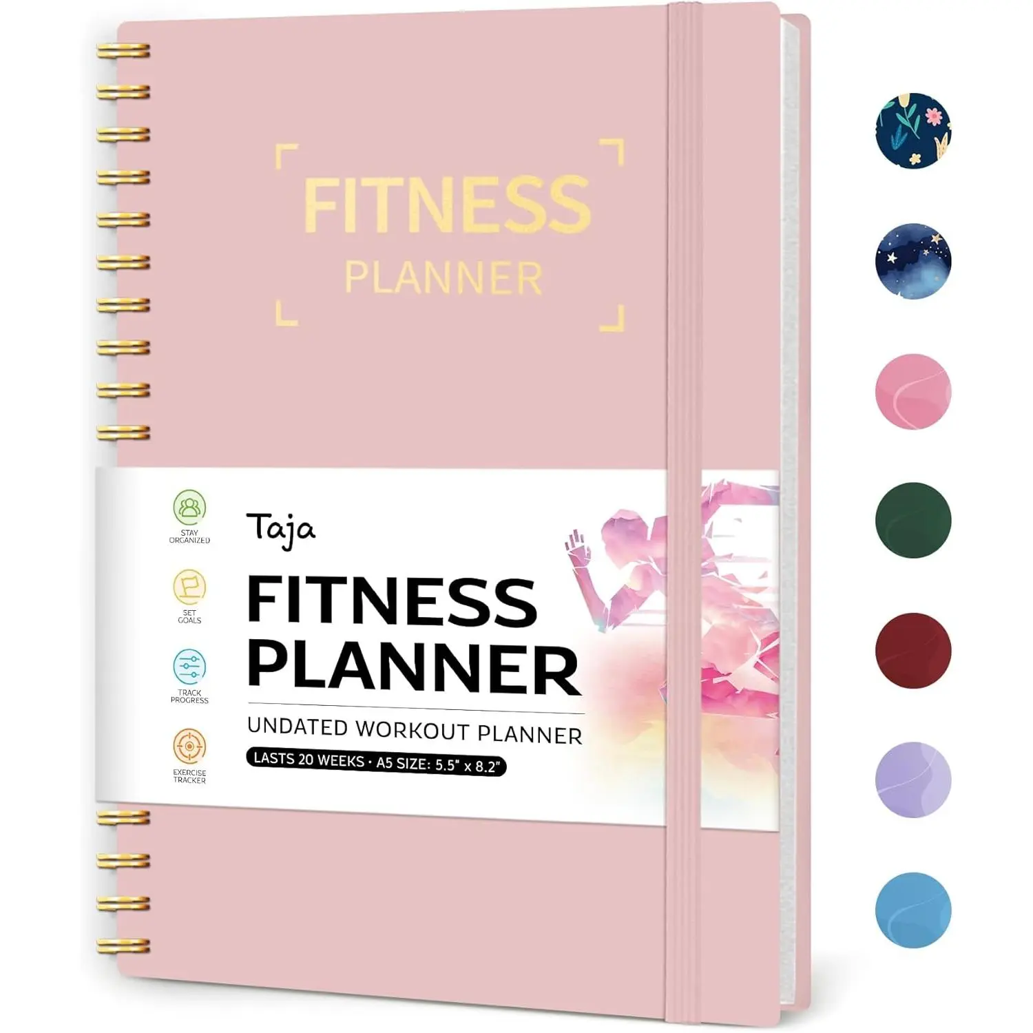Women's Compact A5 (5.5"x8.2") Fitness Workout Journal & Log Book Planner - Elastic Strap, Progress Tracking, Wellness Goal Setting, Blush Pink Fitness Accessory, Workout Accessories