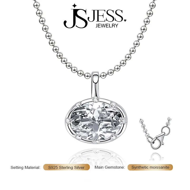 【Zendaya-O】2Carat 7*9mm Oval Brilliant Cut Synthetic Moissanite Pendant Necklace, DE Color VVS1, S925 Sterling Silver Platinum/14K Gold/Rose Gold Plated, Halo Statement Necklaces For Women